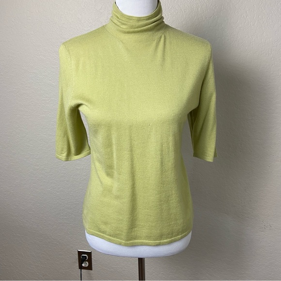 Linda Allard Ellen Tracy Lime Green Cashmere Sweater - Picture 1 of 8